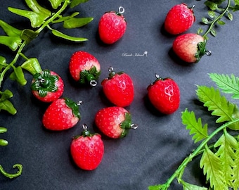 Red Strawberry Acrylic Beads, Sweet Fruit Charms, DIY Jewelry (2 pieces)