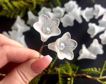Frosted White Acrylic Lily of the Valley Flower Beads, 6pcs