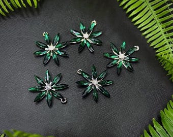 Swarovski Crystal Flower Cabochon, Green Rhinestone Beads, Jewelry Making For Sparkly Designs