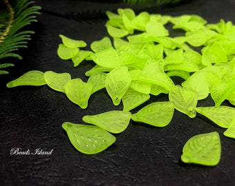 Green Leaves Beads, Acrylic Leaves Beads, Green Acrylic Leaf Bead, Green Floral Beads, Green Fluted Beads, Diy Acrylic Beads, Acrylic Leaves