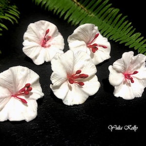 Pelargonium Flowers Beads, Polymer Clay Beads, White Beads Flower, White Flowers Polymer Clay Beads, Handmade Beads, Clay Flower Beads