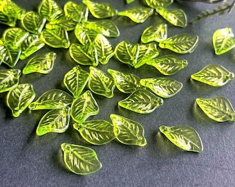 Cuentas de hojas acrílicas verdes, para hacer joyas y manualidades botánicas, 10 unidades