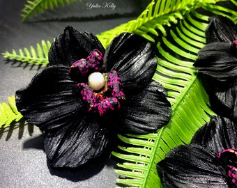 Handmade Clay Black Orchid Flower, Jewelry Making For Floral Designs