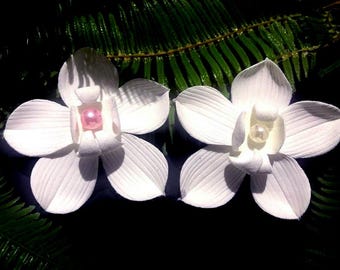 Handmade Clay White Orchid Flower, Jewelry Making For Floral Designs
