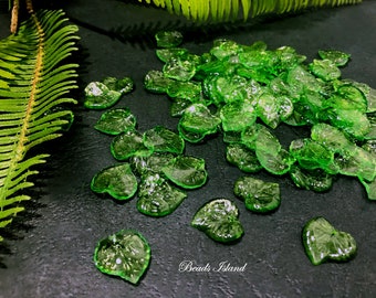 Green Leaves Beads, Acrylic Leaves Beads, Green Acrylic Leaf Bead, Green Floral Beads, Green Fluted Beads, Diy Acrylic Beads, Acrylic Leaves