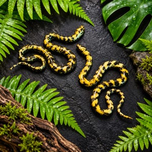 Hand-Painted Epoxy Resin Snake Beads, Jungle Carpet Python, 2 pcs