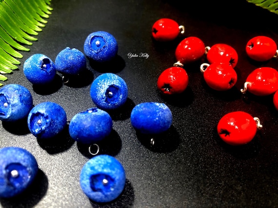 Polymer Clay Beads, Blue Clay Beads, Сranberry Beads, Blueberry