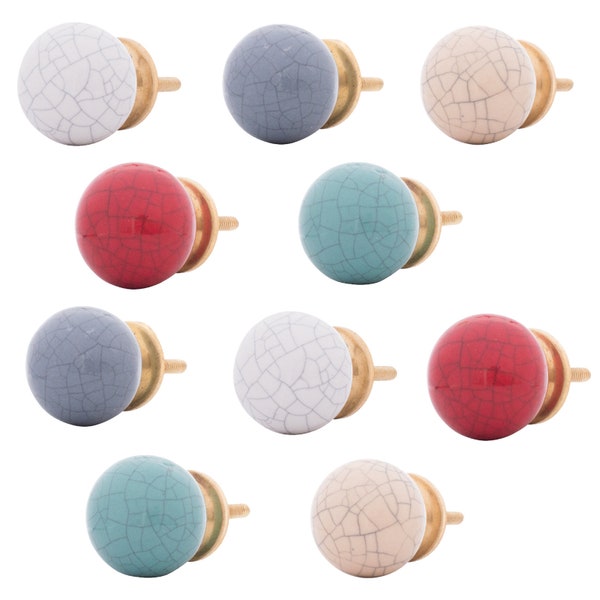 10 x boutons de meubles en céramique mélange de couleurs 31 mm poignée en porcelaine marbrée