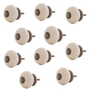 Set Möbelknopf 10 Stück Beige Keramik Antik Bronzekrone
