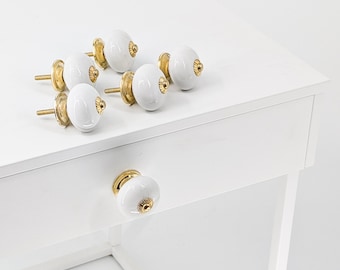 Elegant White Ceramic Knobs With Gold Trim | Set of 6 Furniture Handles for Dressers, Cabinets & Drawers | Classic Gold Mounting - Etsy Elegant White Ceramic Knobs With Gold Trim | Set of 6 Furniture Handles for Dressers, Cabinets & Drawers | Classic Gold Mounting - Etsy