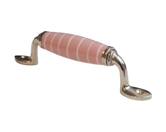 Furniture handle ceramic cupboard handle pink striped shabby chic drawer