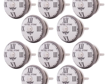 10 x bouton de meuble vintage en céramique blanche "Old Clock"