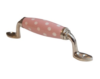 Furniture handle ceramic cupboard handle pink dotted shabby chic drawer