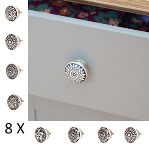 8 X Furniture Knobs Set Handles Black White Ceramic Knobs Knober Ornament