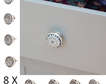 Lot de 8 boutons de meuble en céramique noir et blanc