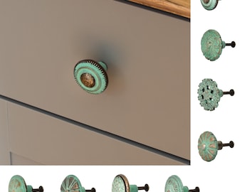 Bouton de meuble en fer vintage, style shabby chic, poignée de meuble turquoise, poignée arrière en fonte, style maison de campagne, shabby chic