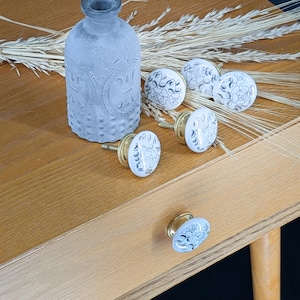 6 X filigran bedruckter Keramikknäufe 6er Set – Blumenranke | Schubladenknauf Knopf Kommodenknauf gold | mit kleinen Fehlern