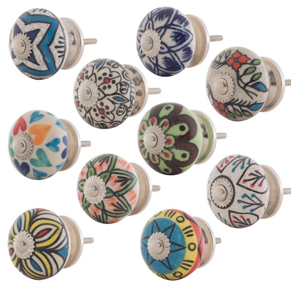 10 X Furniture Buttons Ceramic Set Mix Colorful Shabby-Chic Vintage Country Style