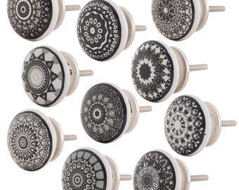 Set furniture buttons ceramic 10 piece mandala printed cabinet buttons