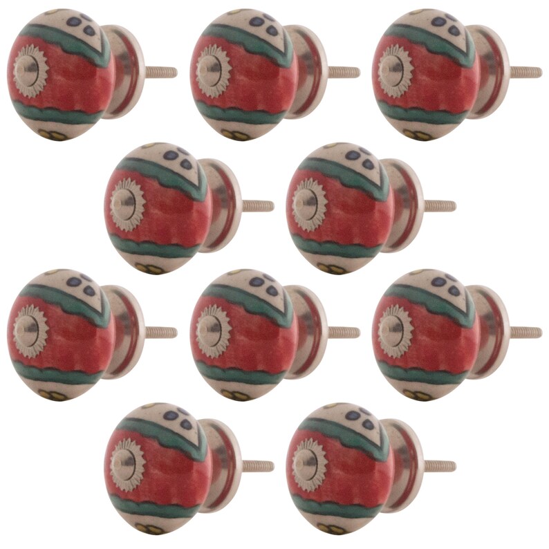 10 x furniture knobs ceramic red hand painted shabby chic country house style image 1