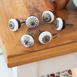 6 x furniture knob noble white ceramic antique filigree crown knob handle