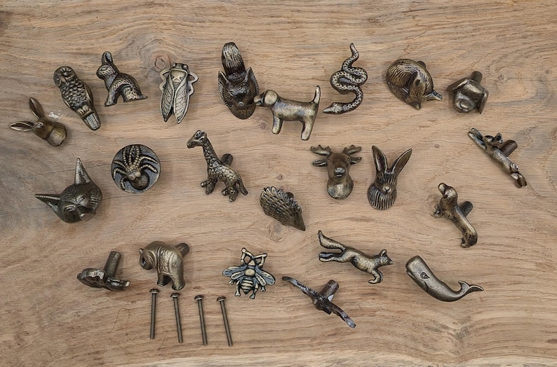Animal-shaped iron knobs | Vintage animal-design furniture knobs | Drawer handles with screws | Decorative handles for dressers, wardrobes & children's rooms image 2