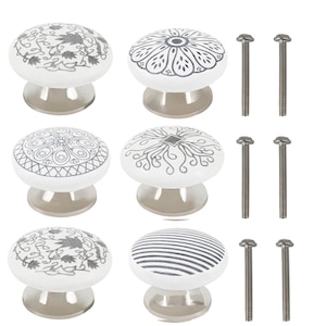 Bouton de meuble à motif floral, fixation arrière, en céramique, pour meuble, restauration de meubles, ferrure de tiroir, arrière