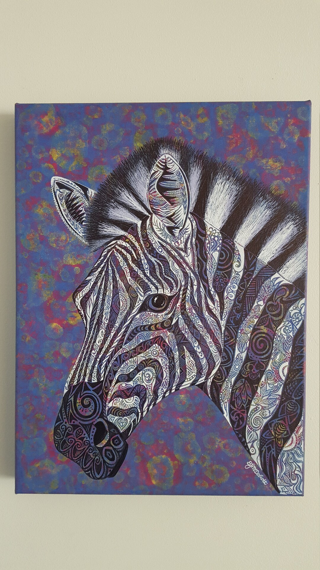 Original Painting of a Zebra on Canvas, Colourful Painting, Bright