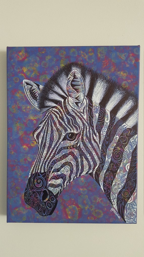 Original Painting of a Zebra on Canvas Colourful Painting Etsy UK