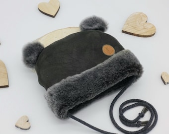 Handmade merino lambskin hat with ears for babies and toddlers by IRiZ DESiGN