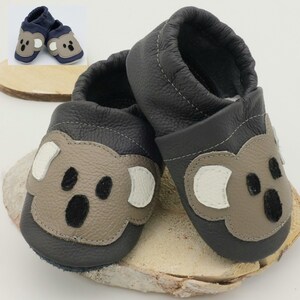 Handmade eco-leather crawling shoes with koala motif by IRiZ DESiGN, birth gift