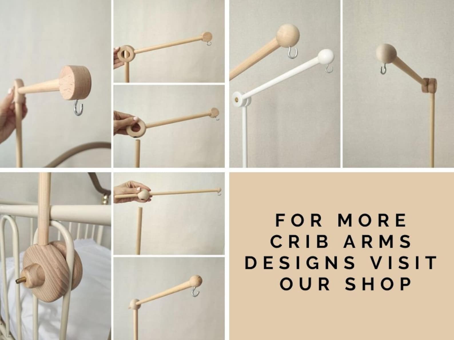 Wood crib mobile arm with baby mobile music box unit mount Etsy