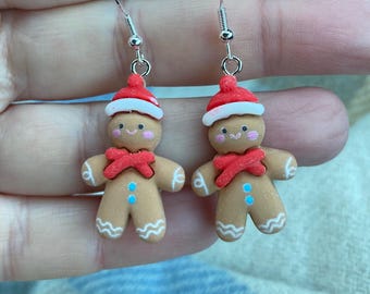 Gingerbread man earrings, dangle earrings, gift for her,silver earrings, festive, funky earrings, stocking stuffer, secret santa