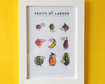 Fruits Of Labour Maternity Pregnancy Poster - Illustrated Art - Optional A4 Frame - Maternity Gift - Pregnancy Gift