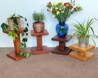 Plant Stand, Wooden Plant Pot Pedestal, Handcrafted Rustic Pinewood Vase Podium, Plant Riser