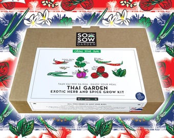 Grow Your Own Thai herbs and Spices, Thai Garden Grow kit, Variety Kit, Thailand cooking Gift, Asian Cuisine present