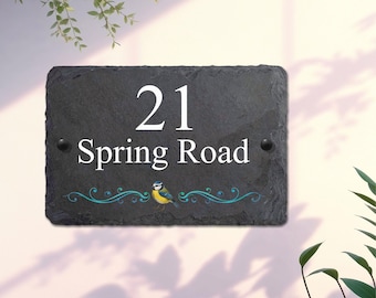 Letrero rústico de pizarra para casa, nombre y número personalizados, 30 cm x 20 cm