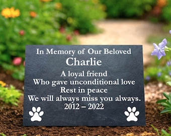 Monumento personalizado de pizarra para mascotas – Lápida para perros para exteriores
