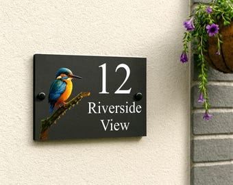 Letrero de pizarra Kingfisher para casa – Placa exterior personalizada