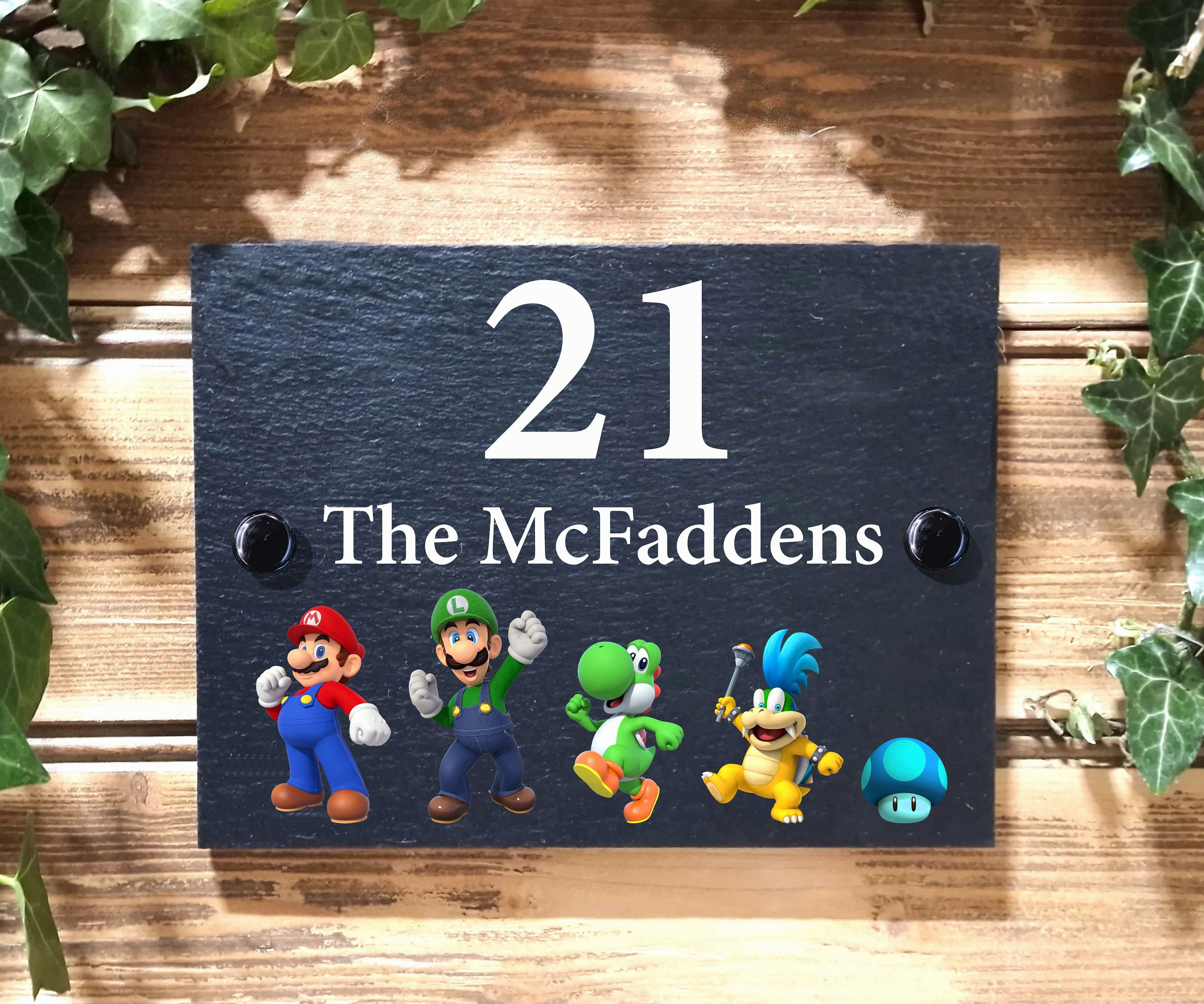 マリオネット　custom order Personalised Super Mario Family Slate House Plaque - Custom Door