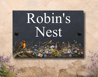 Robins Nest Personalised Slate House Sign Name Number