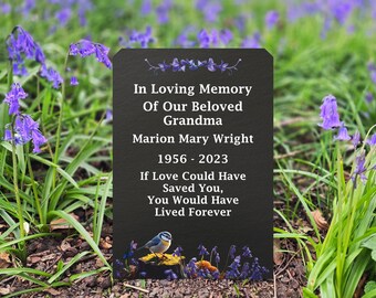 Placa de pizarra conmemorativa para jardín conmemorativa de un herrerillo común: homenaje personalizado para tu mascota o ser querido