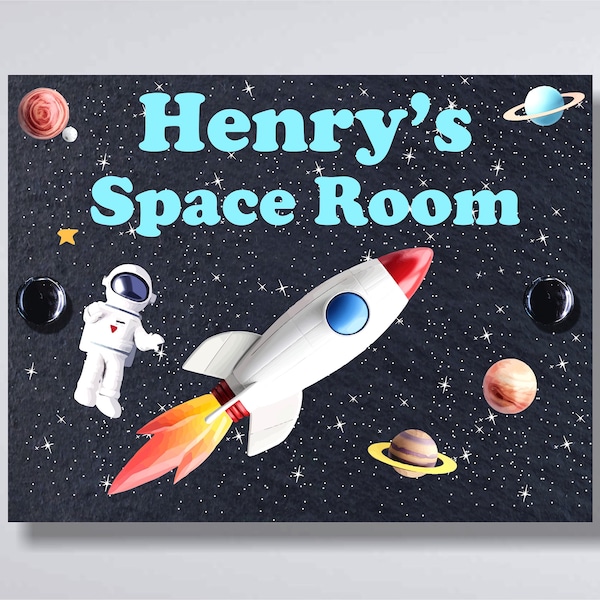 Children's Space Rocket Astronaut Planets Theme Bedroom Door / Wall / Playhouse  Natural Personalised Slate  Sign Plaque Various Sizes