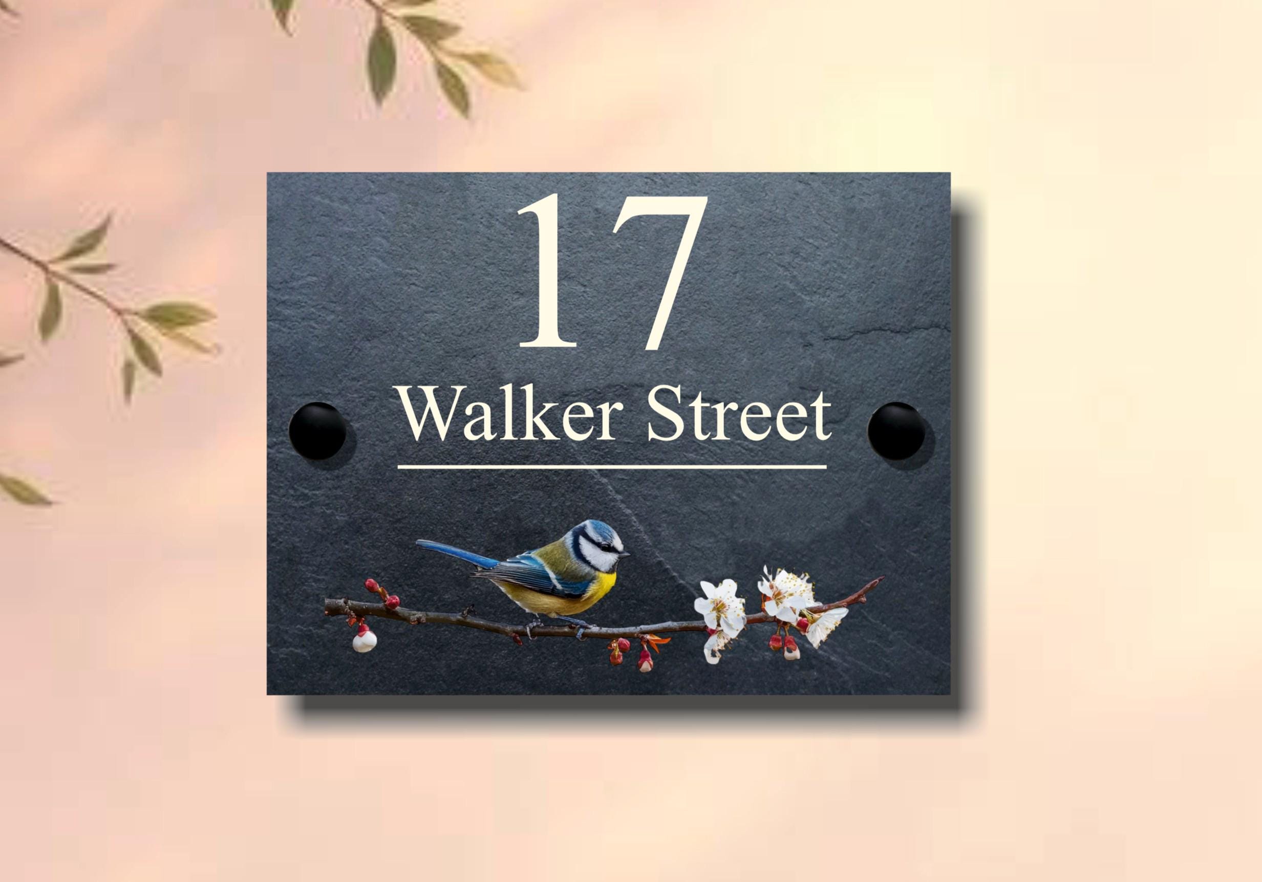 Robin Slate Robin Slate House Sign, Bird Design, Custom Address Plaque - Etsy UK