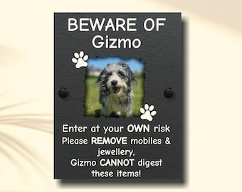 Letrero de pizarra personalizado "Cuidado con el perro" – Regalo para mascotas con foto