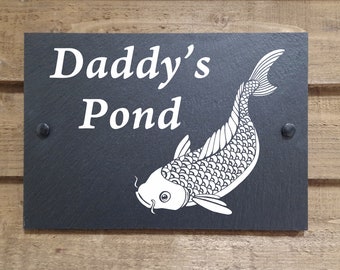 Personalized Koi Pond Slate Sign – Custom Garden Decor