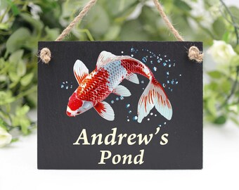 Personalised Koi Carp Slate Garden Sign – Weatherproof Pond Decor