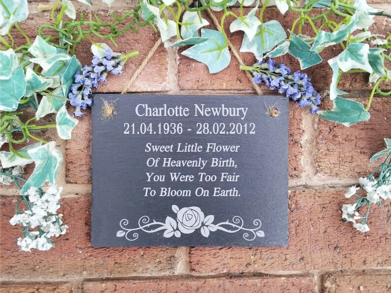 Slate Memorial Plaque Grave Marker for Wall Gate or Tree Jute Etsy Italia