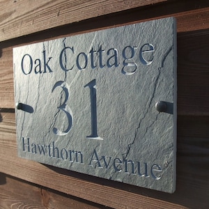 Any Size Deep Engraved Natural Slate House Sign Name Number Ideal House Warming / Christmas Gift (not painted)