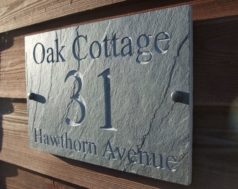 Any Size Deep Engraved Natural Slate House Sign Name Number Ideal House Warming / Christmas Gift (not painted)
